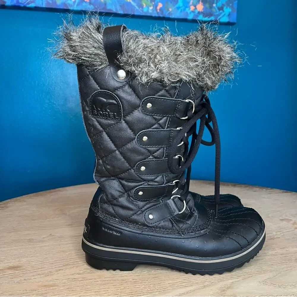 Sorel Tofino II Black Waterproof Quilted Lace Up Snow Boots Womens Size 6.5